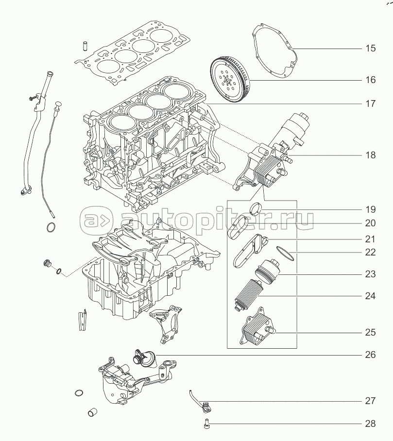 Cylinder block, oil pump, flywheel (F4J16)