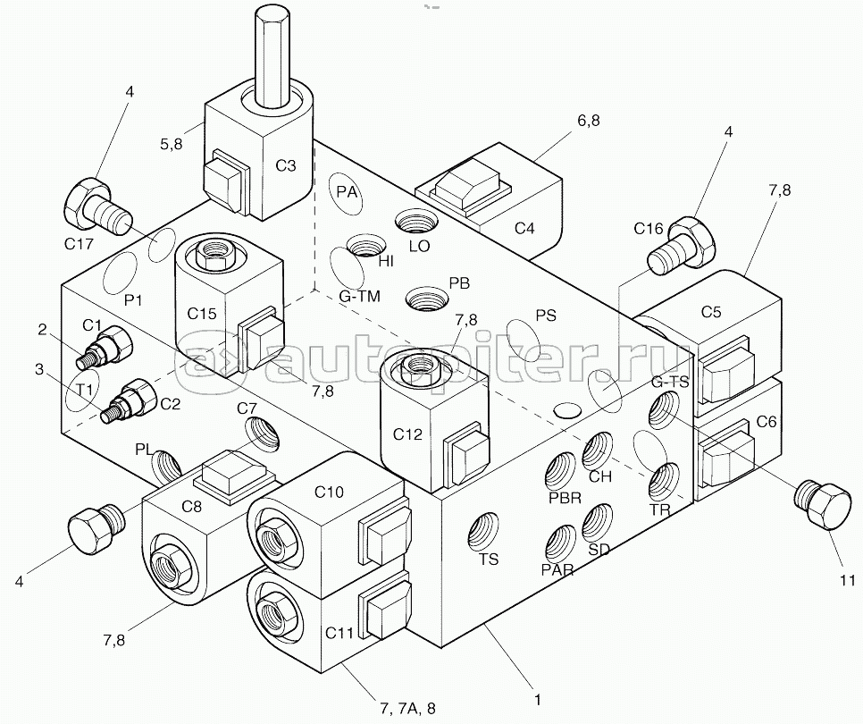 PILOT AND T/M SUPPLY VALVE-DOZER AND OUTRIGGER