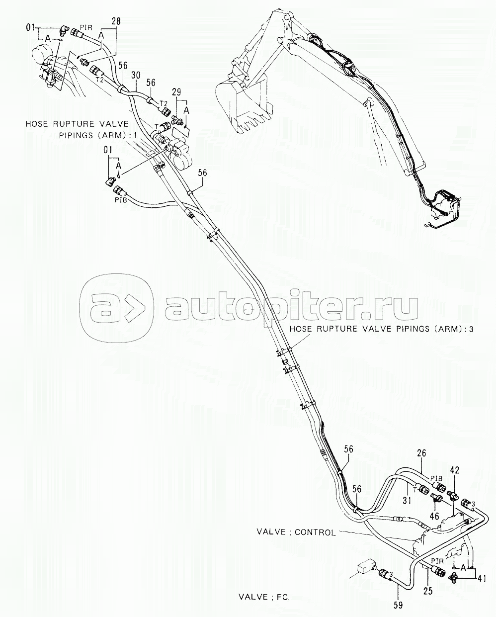 HOSE RUPTURE VALVE PIPINGS (ARM):2 <Type 2> 60001-