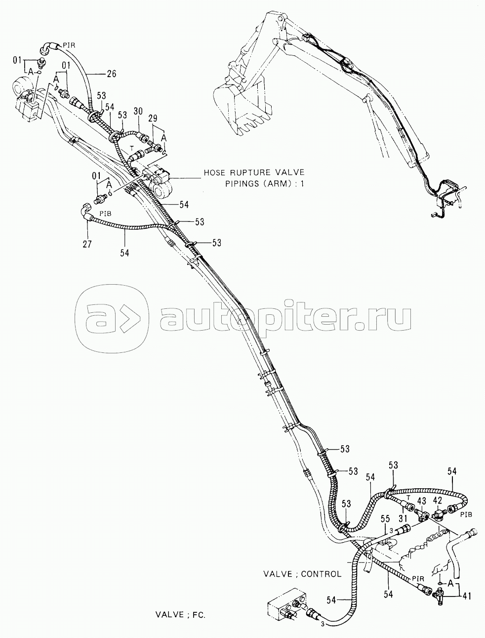 HOSE RUPTURE VALVE PIPINGS (ARM):2 <Type 3> 60001-