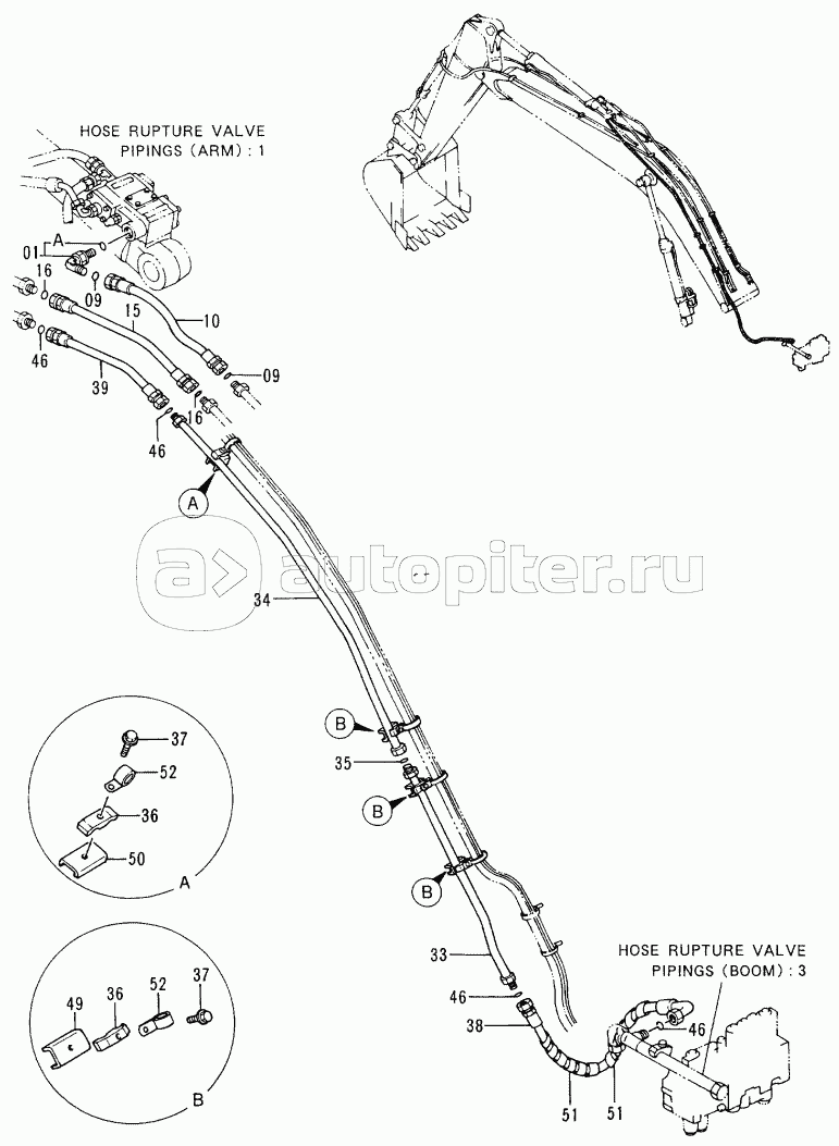 HOSE RUPTURE VALVE PIPINGS (ARM):3 <Type 3> 60001-