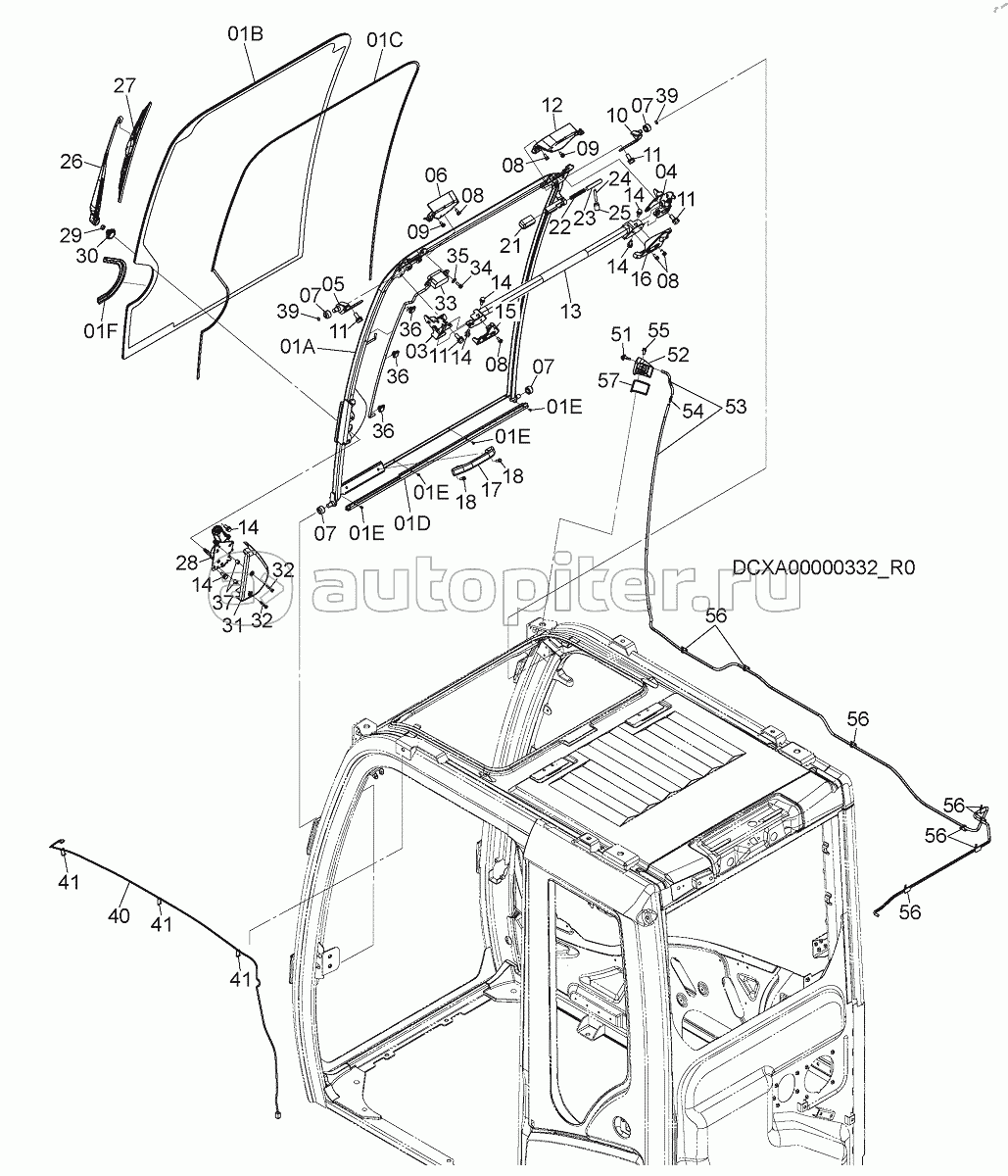 CAB (5)(LAMINATED GLASS), S/N: WW:300001-, AUS:001001-