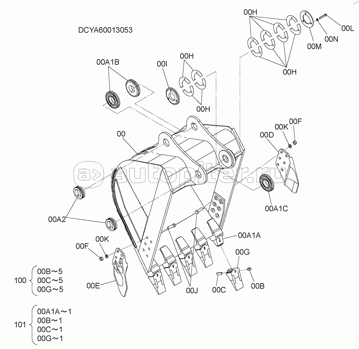 BUCKET 0.8m3 (JIS 94)(REINFORCEMENT), S/N: WW:300001-, AUS:001001-