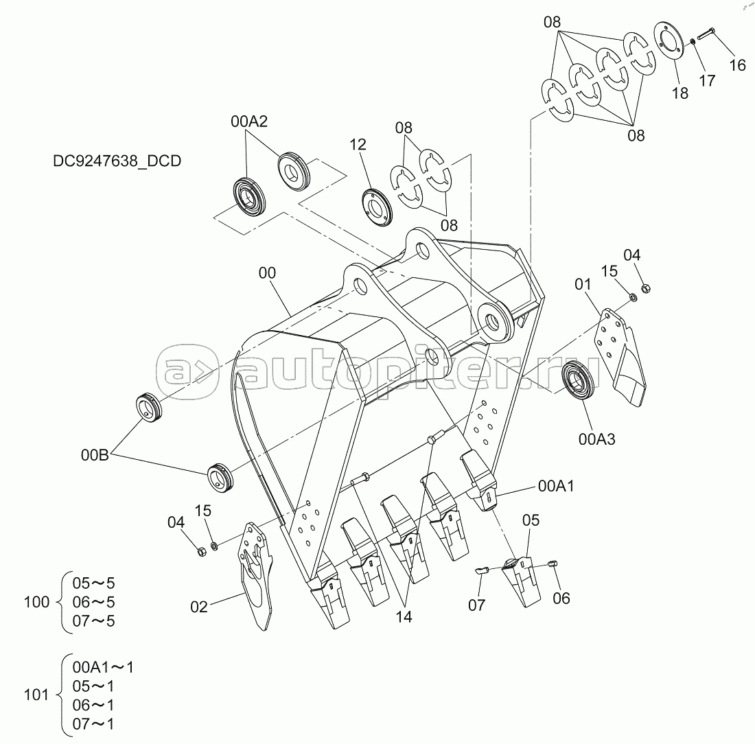 BUCKET 0.91m3 (JIS 94), S/N: WW:300001-, AUS:001001-