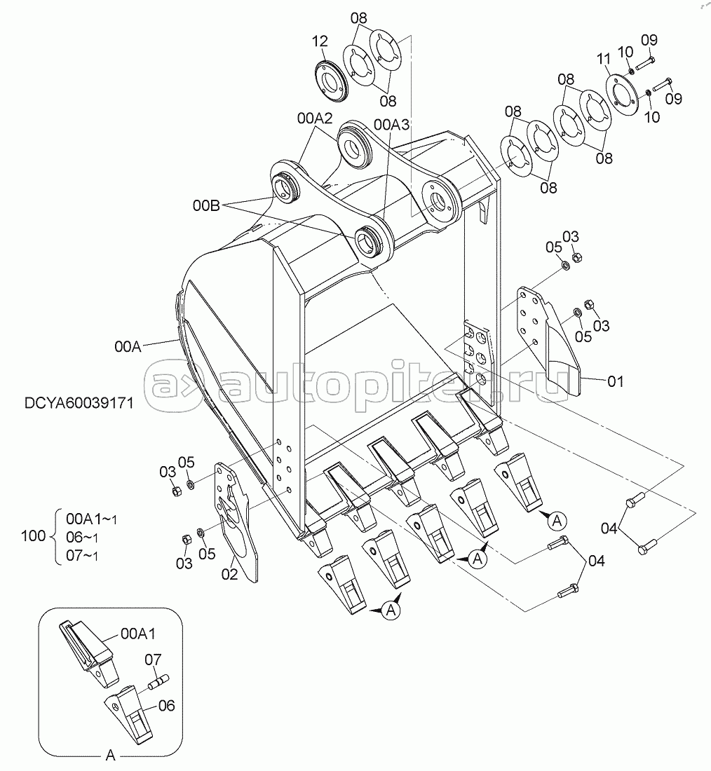 BUCKET 0.91m3 (JIS94)(REINFORCEMET)(SIDE-PIN TOOTH), S/N: WW:300001-, AUS:001001-