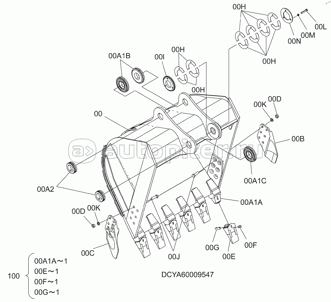 BUCKET 1.1m3 (JIS 94)(REINFORCEMENT), S/N: WW:300001-, AUS:001001-