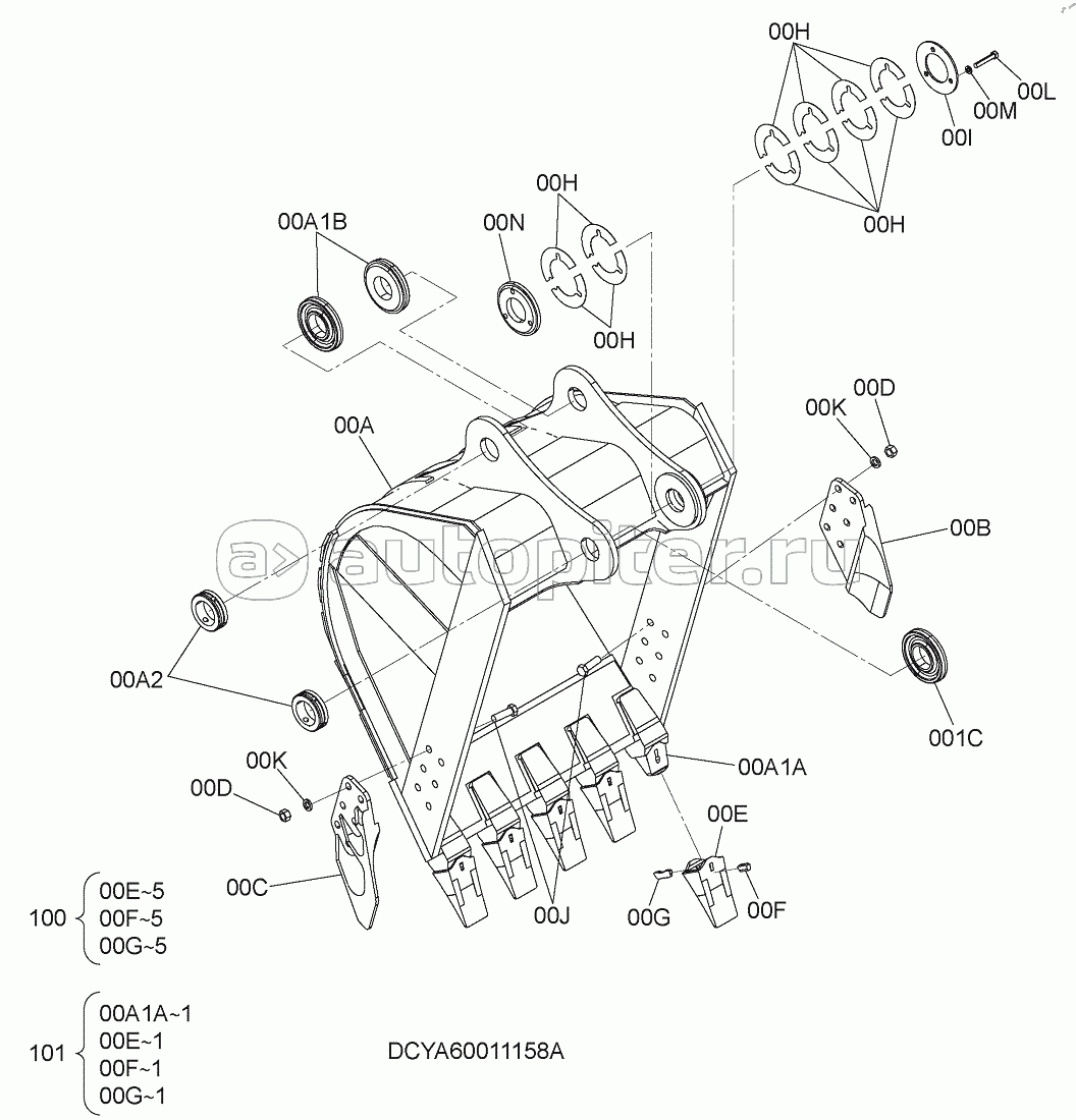 BUCKET 0.8m3 (JIS 94)(HEAVY DUTY TYPE), S/N: WW:300001-