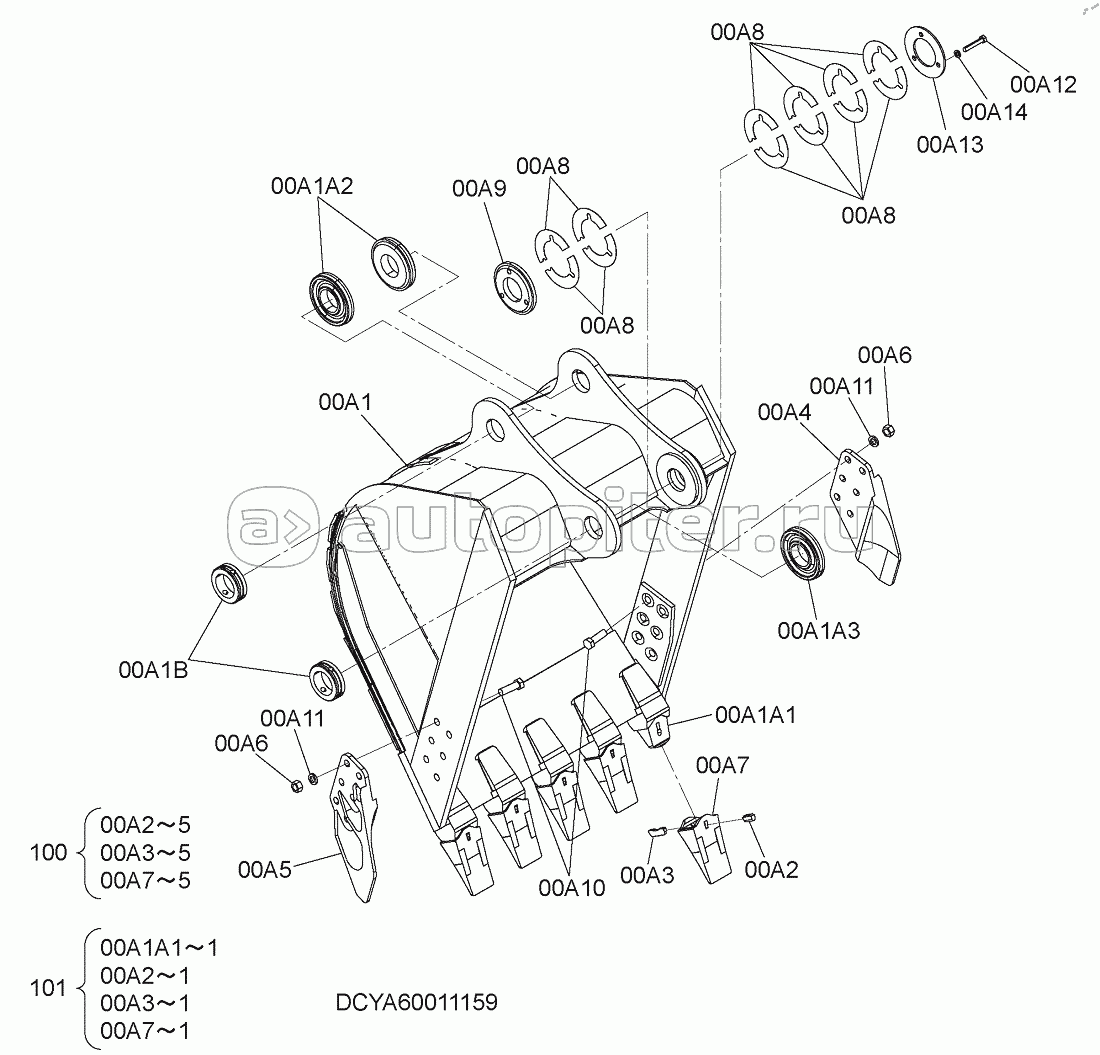BUCKET 0.8m3 (JIS 94)(REINFORCEMENT), S/N: WW:300001-