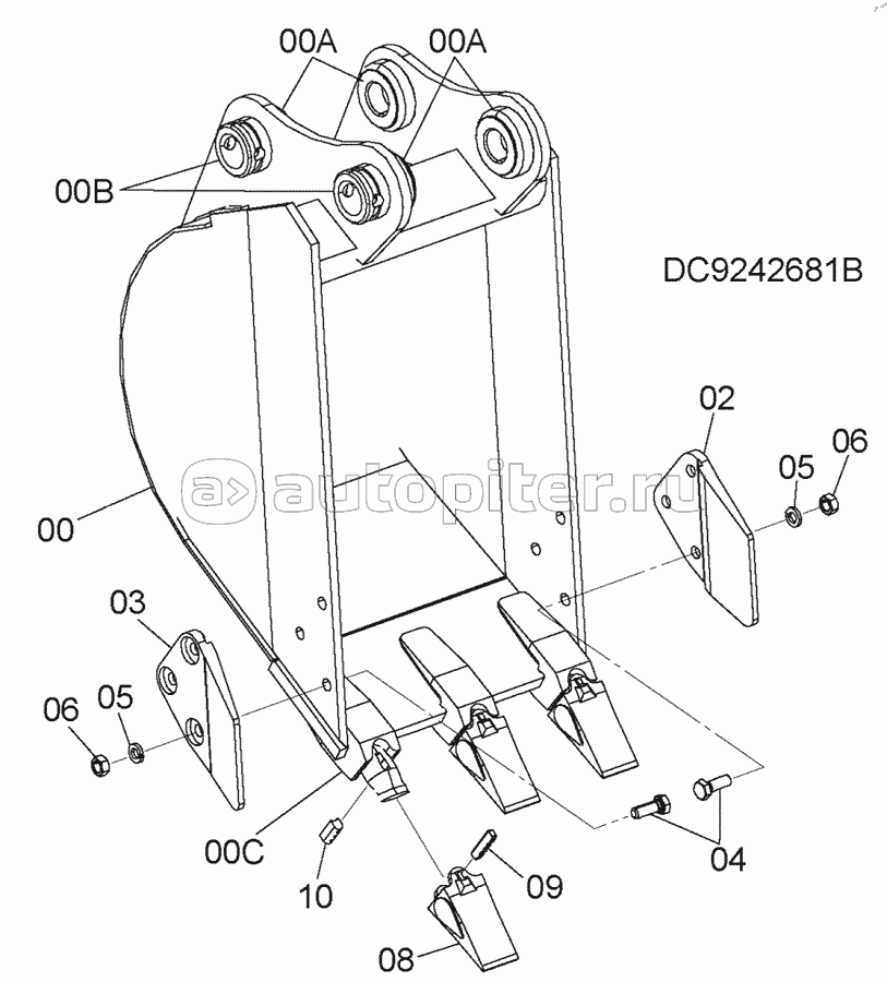 BUCKET 0.09m3 (JIS 94)(450mm WIDE WITH SIDE-CUTTER), S/N: 030002-