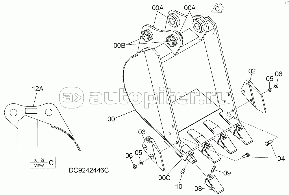 BUCKET 0.12m3 (JIS 94)(550mm WIDE WITH SIDE-CUTTER), S/N: 030002-