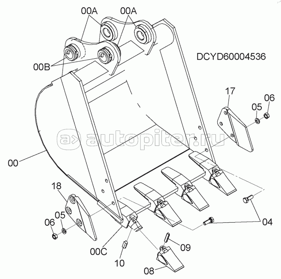 BUCKET 0.15m3 (JIS 94)(650mm WIDE WITH SIDE-CUTTER), S/N: 030002-