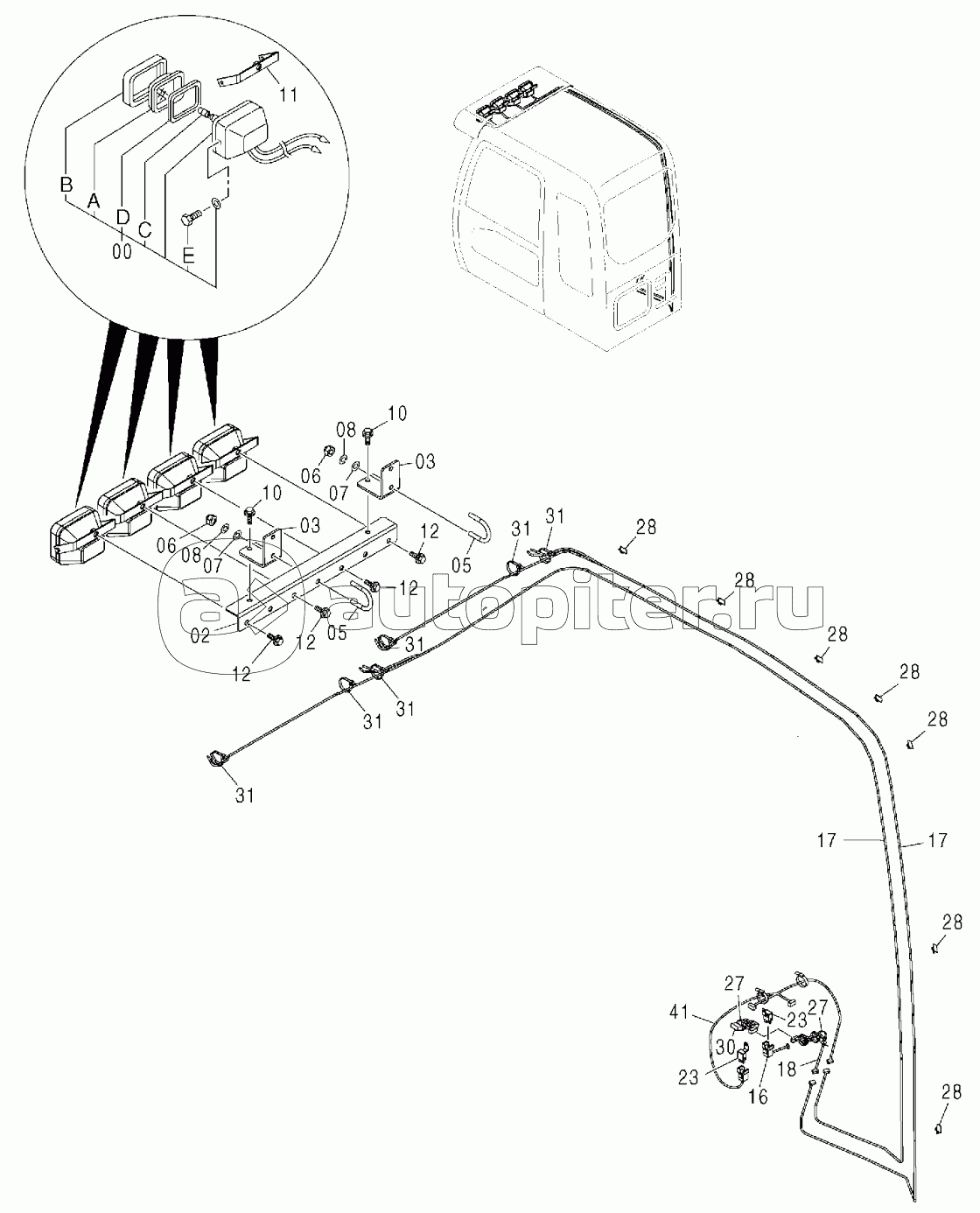 FRONT HEAD LAMP (4 LAMP WITH SUNSHADE)<350>