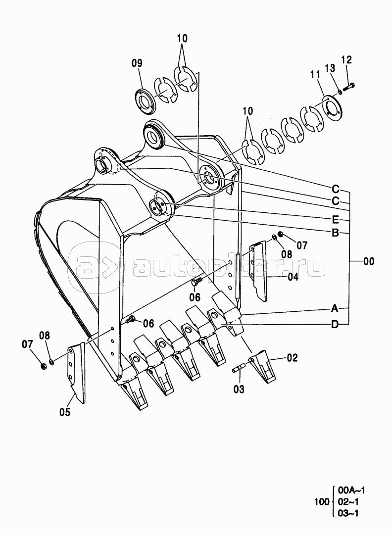 ROCK BUCKET 1.38 (JIS 94) (SIDE-PIN TOOTH)
