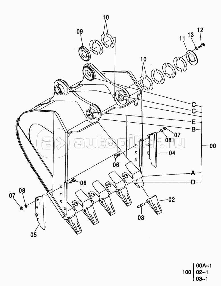 ROCK BUCKET 1.5 (JIS 94) (SIDE-PIN TOOTH)