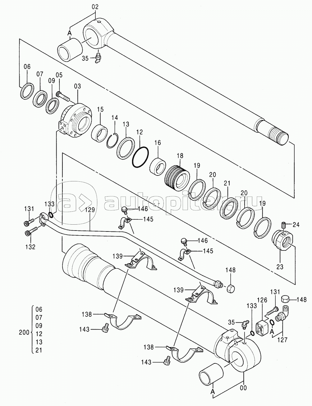 CYL.,BUCKET (LONG ARM) (BACKHOE) <450, H, MT, MTH>
