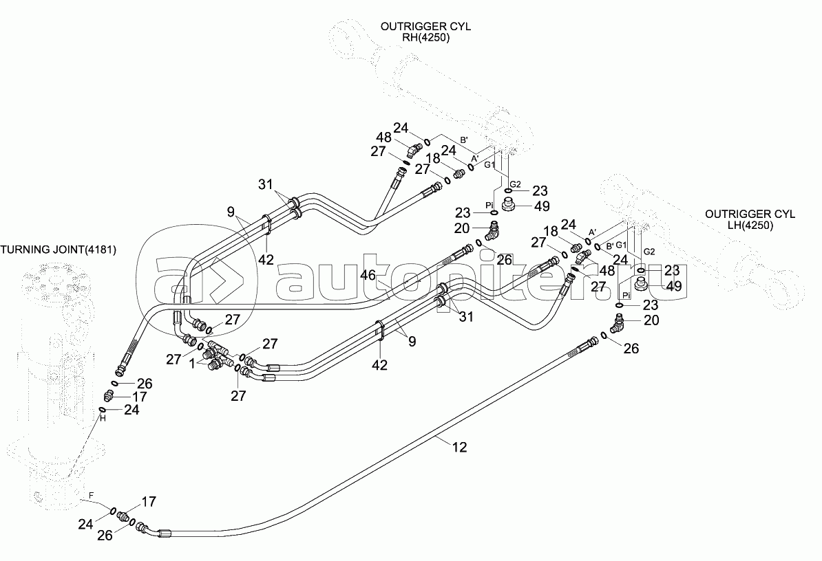 LOWER HYD PIPING 1 (F/BLD, R/OUT, #0090-)