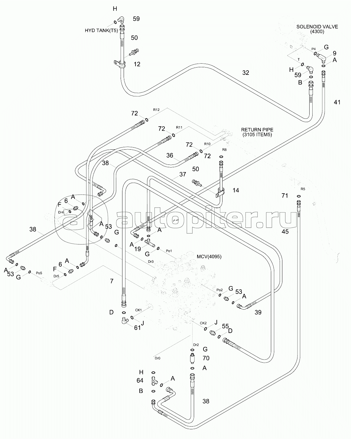 PILOT HYD PIPING (BASE3,#0469-,MCV TYPE2)