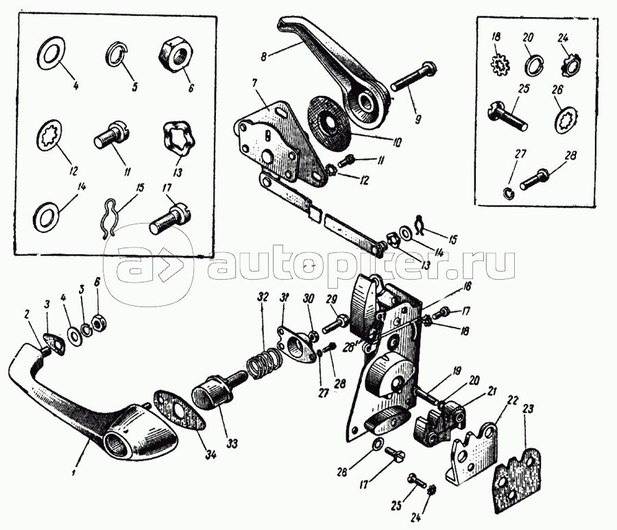 Замок и ручка задней двери кузовов моделей 412 и 427