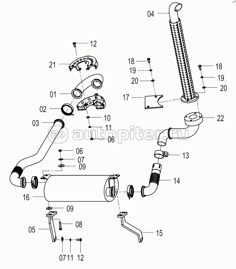 40C1521 004 EXHAUST SYSTEM (CUMMINS B3.3TAA, HIGH LEVEL EXHAUST)
