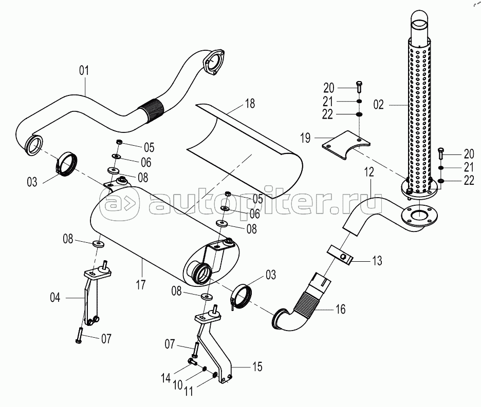 40C2235 002 EXHAUST SYSTEM (YTO LR4B3-22, HIGH LEVEL EXHAUST)
