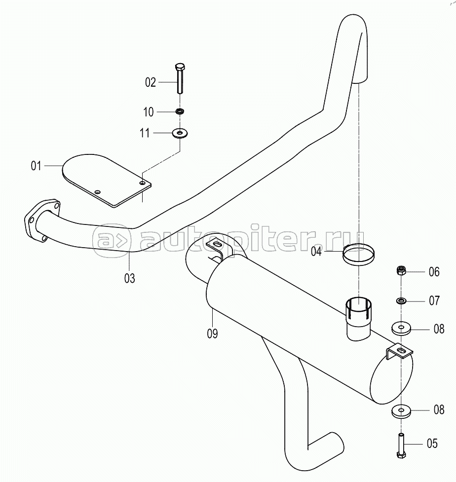 40K2075 002 EXHAUST SYSTEM (YTO LR4B3-22, LOW LEVEL EXHAUST)