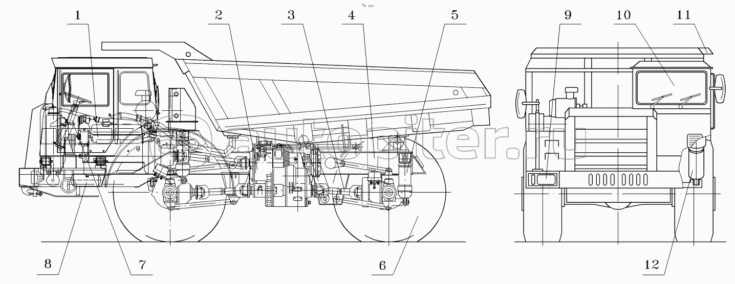 Схема деления автомобиля-самосвала на составные части