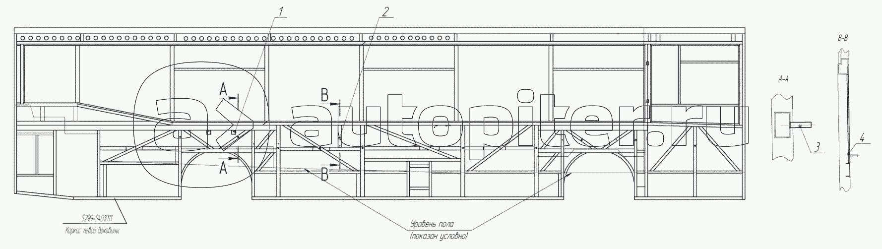 5299-5401010-04 – Установка шпилек и закладных на каркасе боковины правой (23 мест)