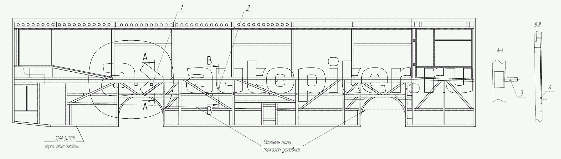 5299-5401011-04 - Установка шпилек и закладных на каркасе боковины левой (23 мест)