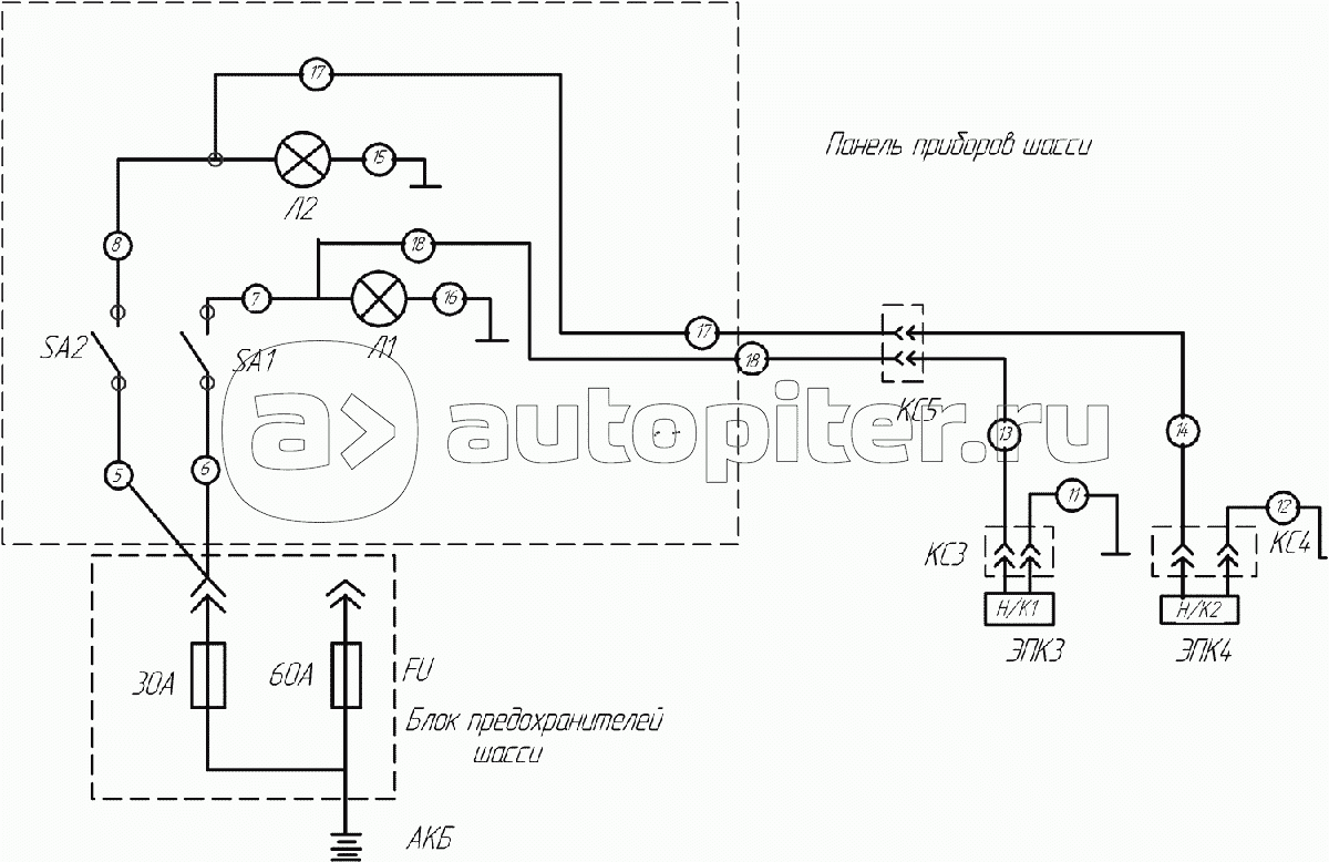 66063О-3729010 Э4 Схема электрическая соединений (без насоса)