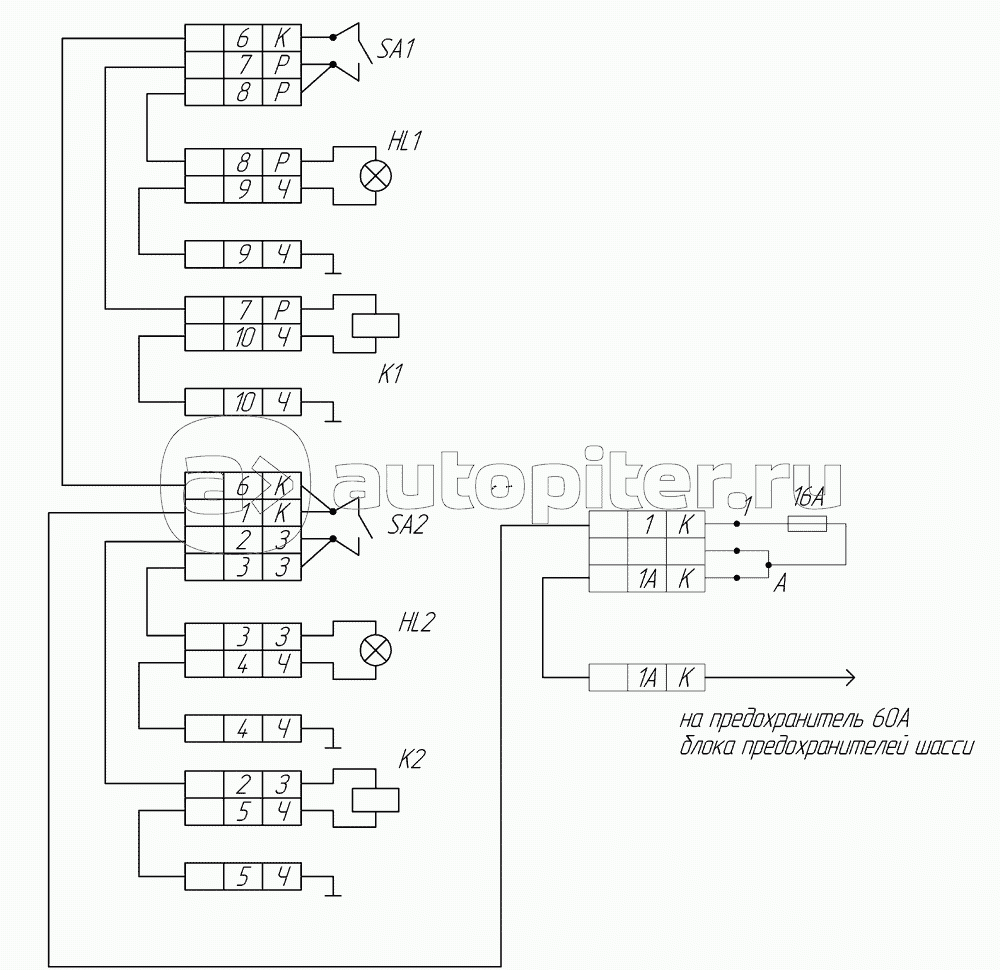 66065-3729010 Э3 Схема электрическая принципиальная (без насоса)
