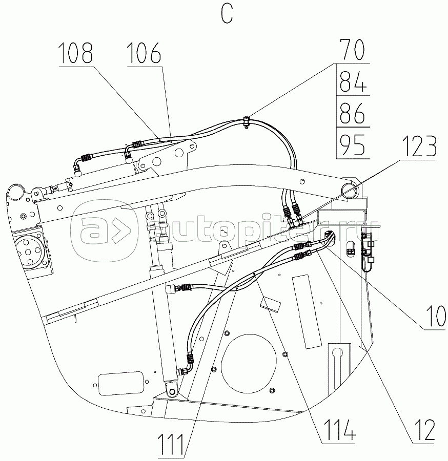 Гидрооборудование жатки (081.27.09.860-03), Иллюстрация действительна для техники, произведенной с 20091001
