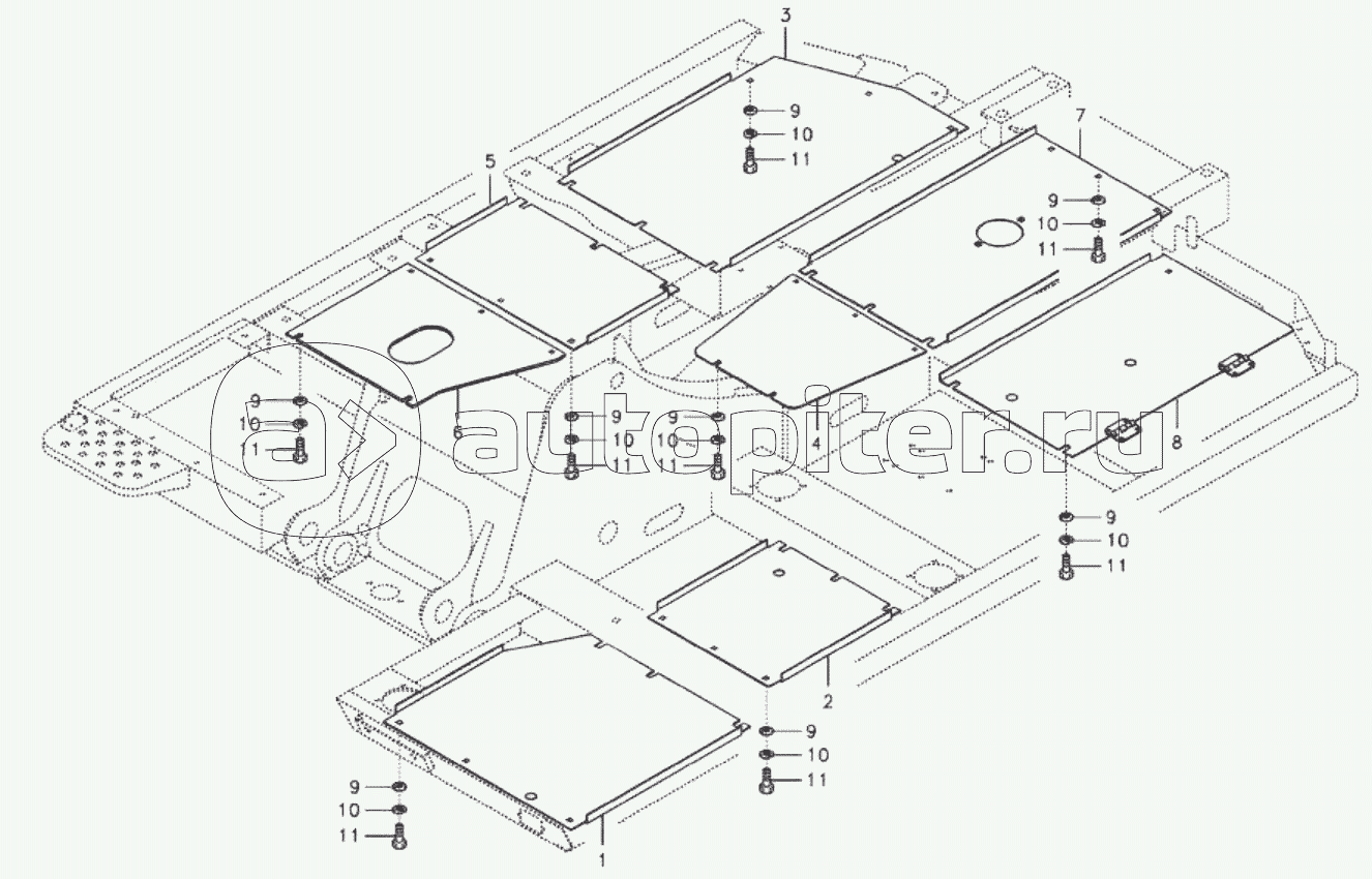 1213472 Hatches under engine, hydr.pumps, cooler, m.valve and fuel tank
