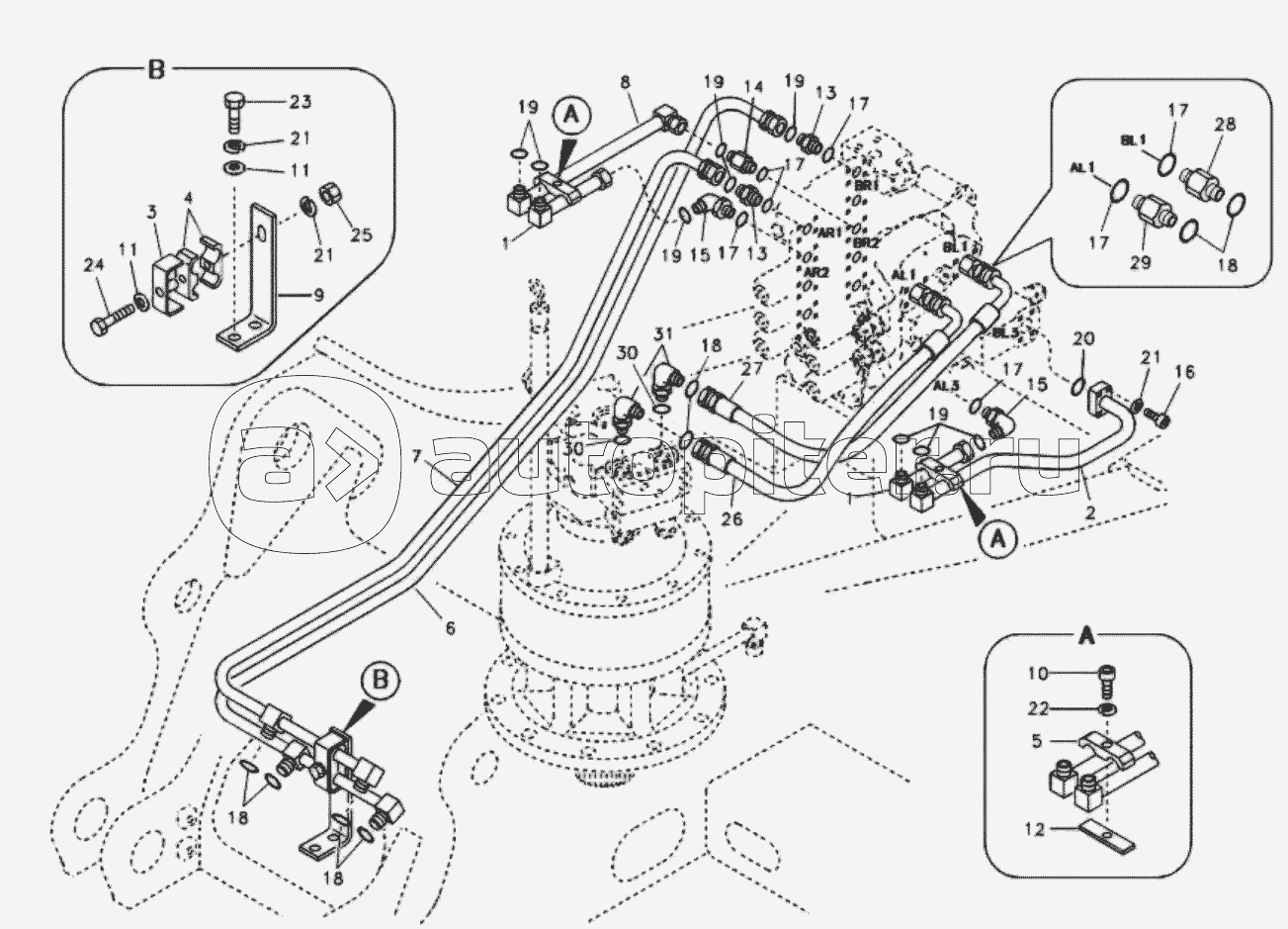 11212924 Hydraulic system, control valve to boom and swing