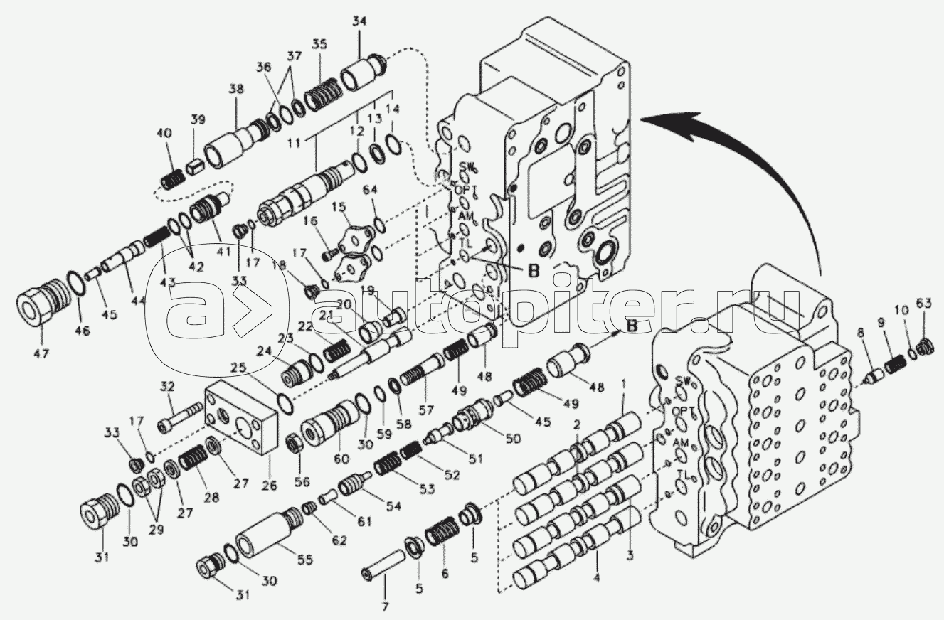 11212989 Main control valve, swing and option and dipper arm and travel Lh