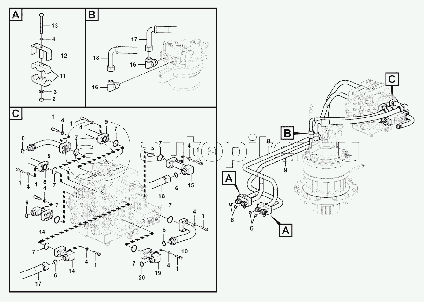 Hydraulic system, boom and swing control valve
