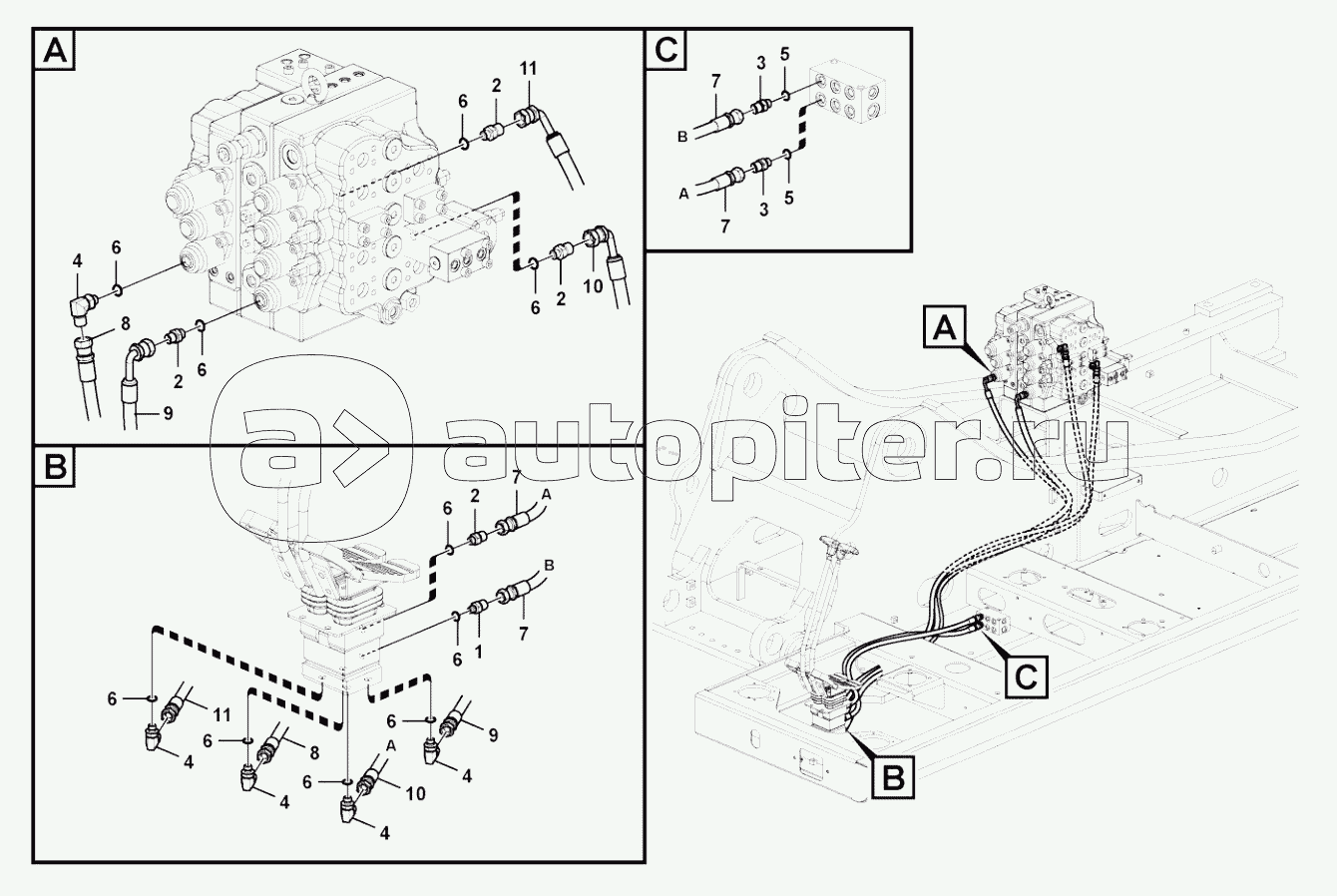 Servo system, control valve to the remote control valve pedal