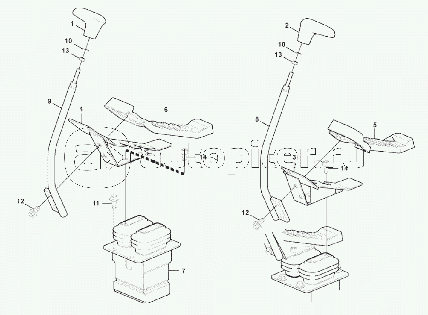 Remote control valve pedal with plug-in parts