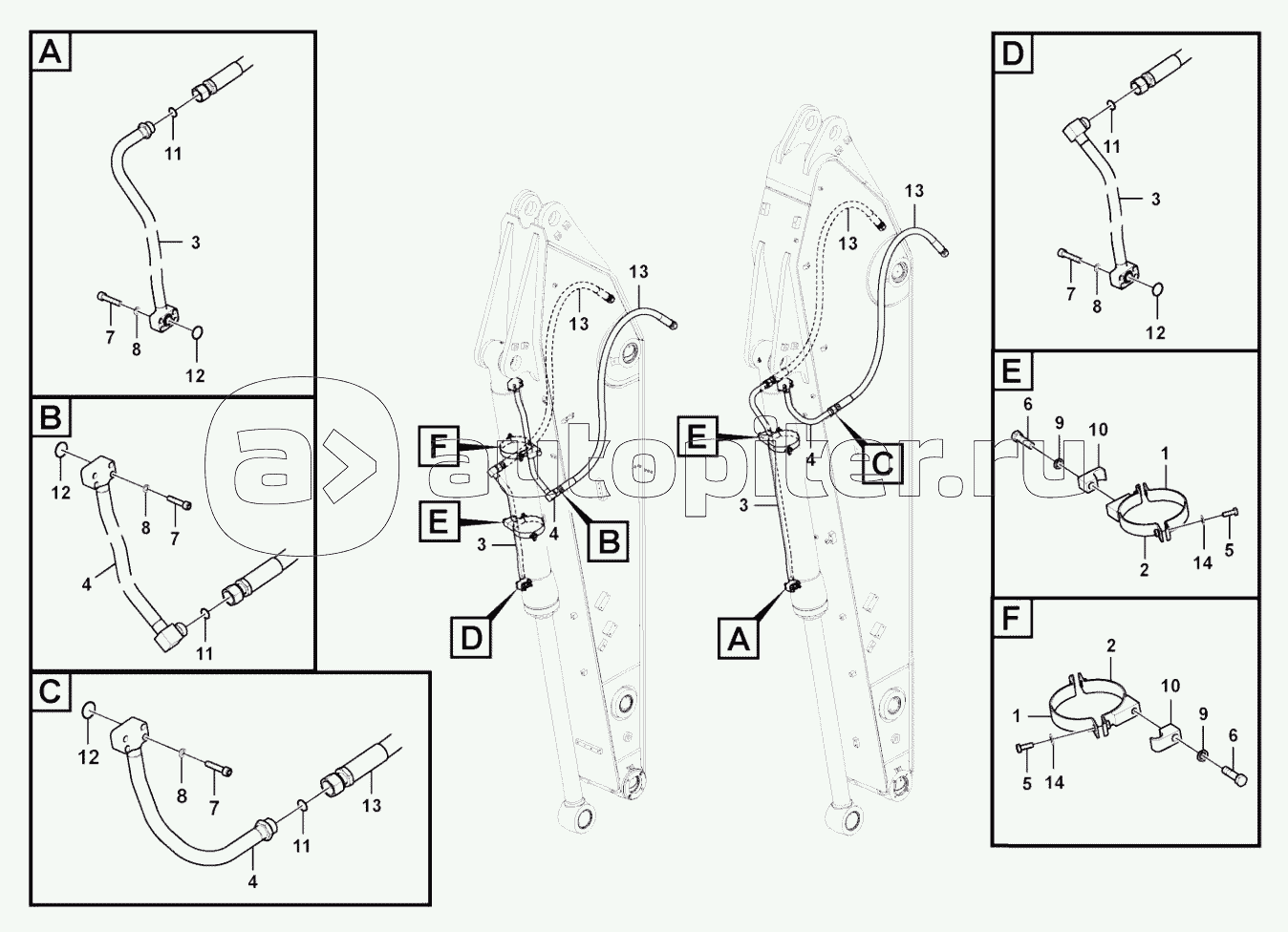 Working hydraulics, bucket cylinder on arm