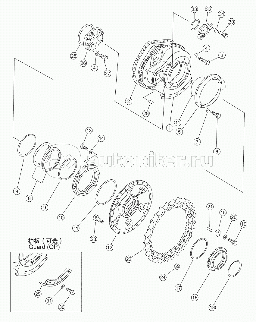 FINAL DRIVE CASE AND SPROCKET WHEEL GUARD (OPTION), SD16, SD16E