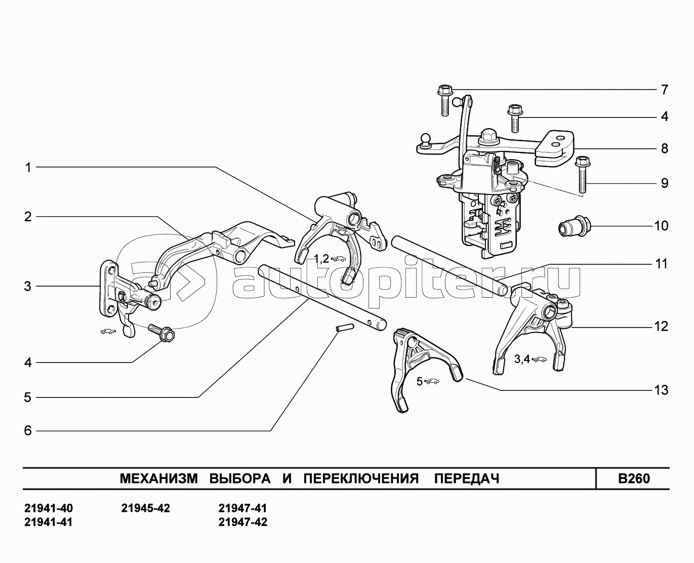 B260. Механизм выбора и переключения передач