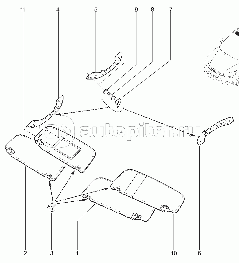 584011. ПРОТИВОСОЛНЕЧНЫЕ КОЗЫРЬКИ, ПОРУЧНИ