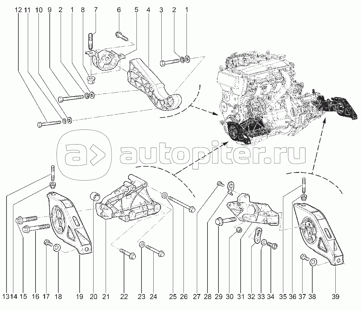 198020. ПОДВЕСКА ДВИГАТЕЛЯ (С МЕХАНИЧЕСКОЙ КПП С КУ)