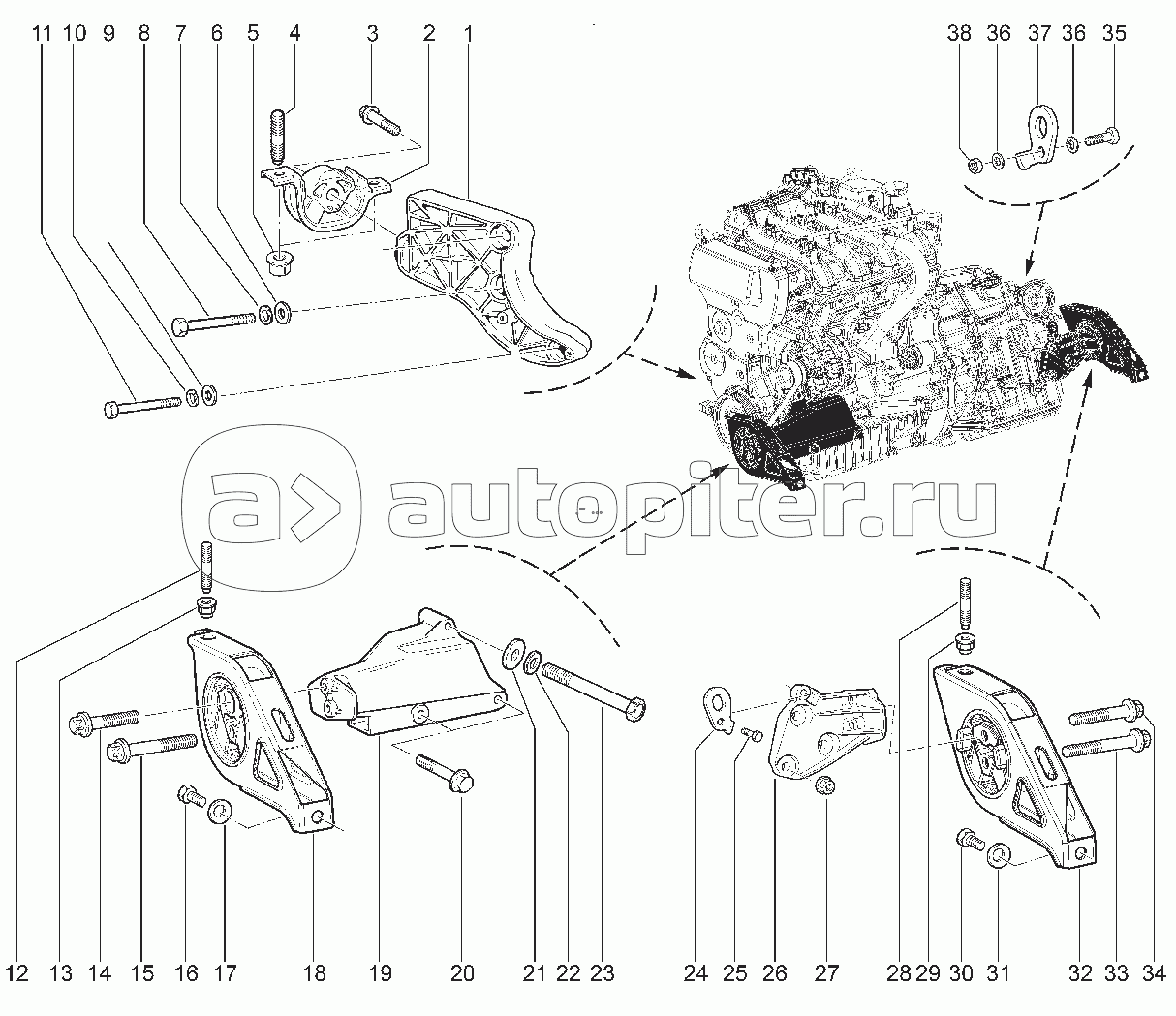 198110. ПОДВЕСКА ДВИГАТЕЛЯ (С АВТОМАТИЧЕСКОЙ КПП БЕЗ КУ)