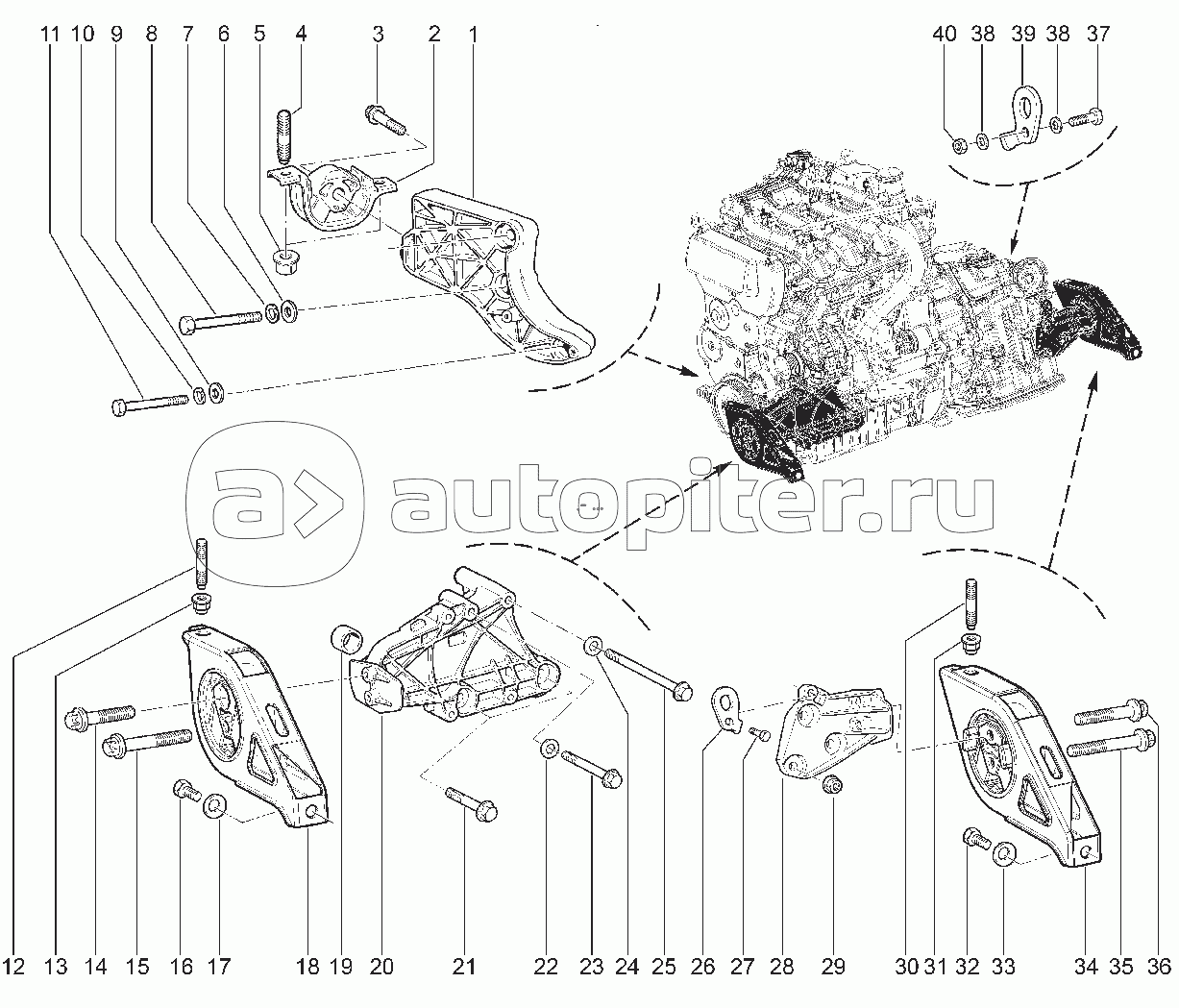 198120. ПОДВЕСКА ДВИГАТЕЛЯ (С АВТОМАТИЧЕСКОЙ КПП БЕЗ КУ)