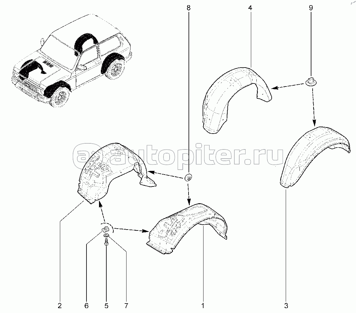 504120. Щитки защитные арок колес (21214)