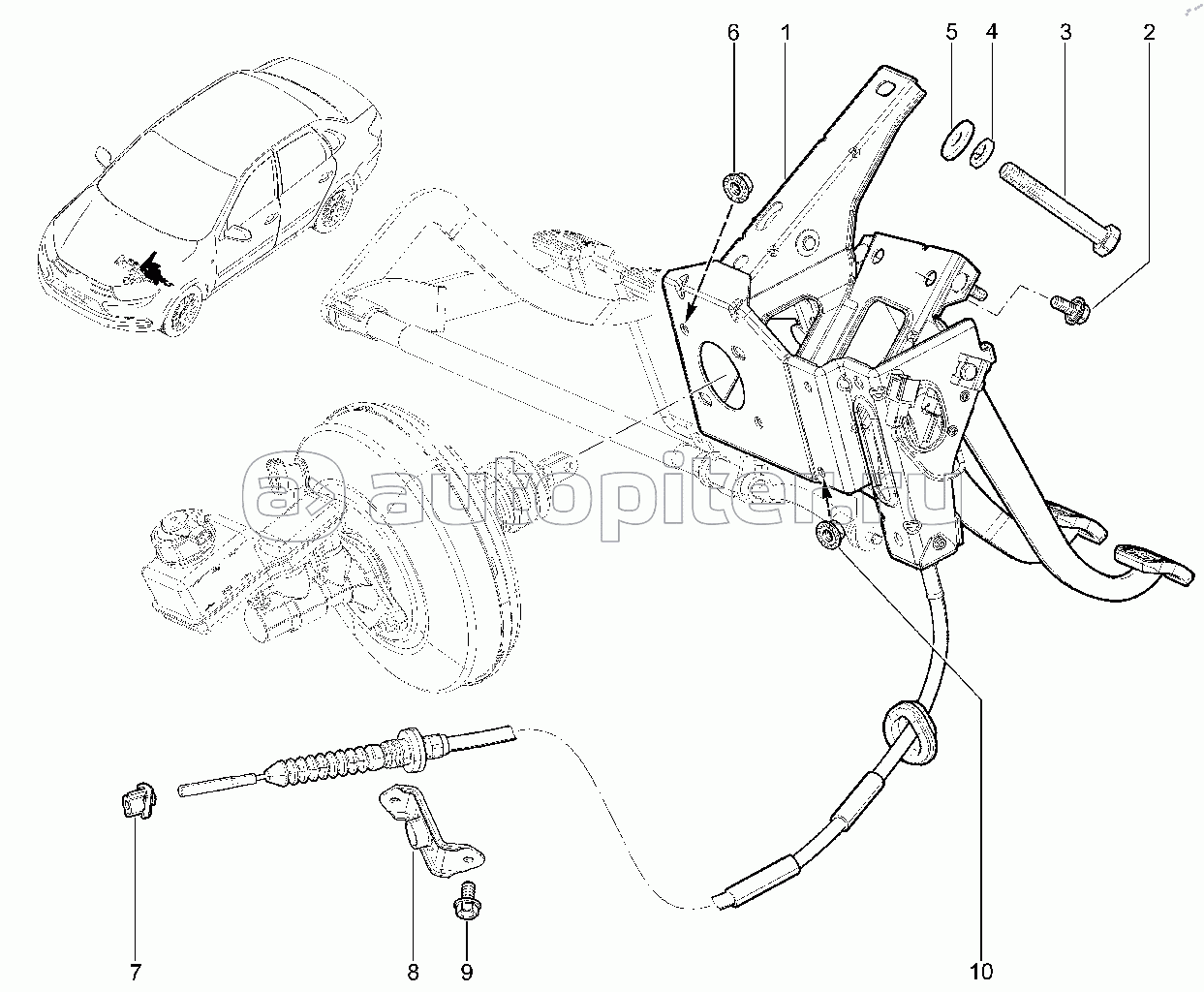 360010. Педальный узел (учебный автомобиль с механической КПП)