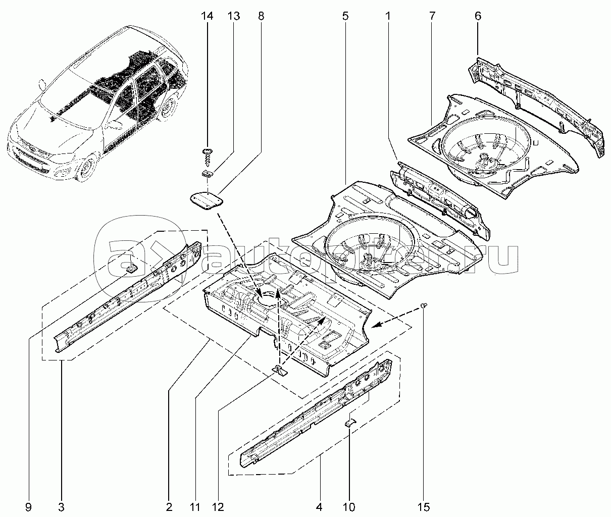 Панель среднего и заднего пола (хетчбек, универсал)
