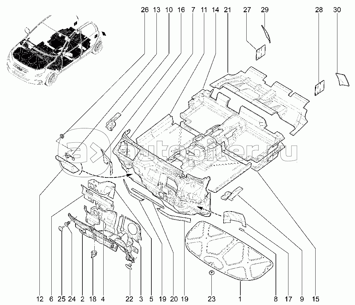 Обивки шумоизоляционные щитка передка и салона