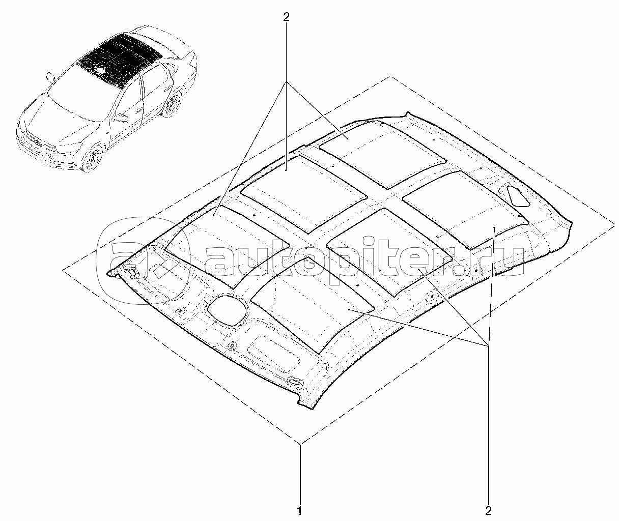 Обивка крыши с прокладками в сборе (седан)