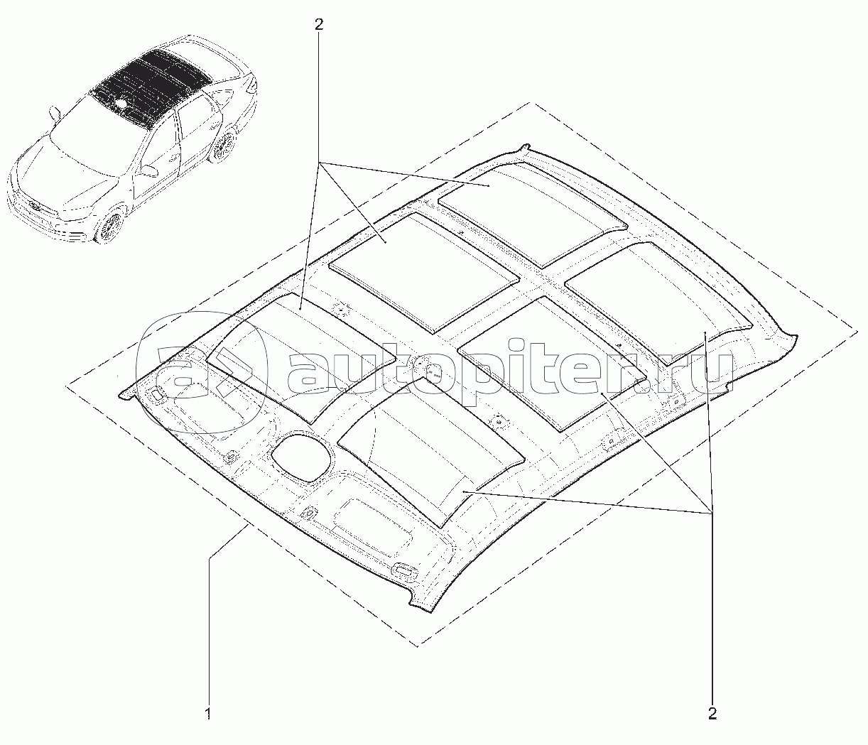 Обивка крыши с прокладками в сборе (лифтбек)